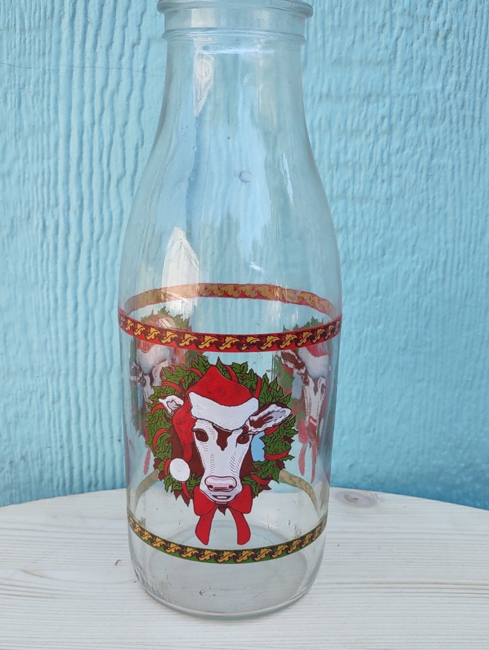 Festive Cow Holiday Glass Milk Bottle - Red and Green
